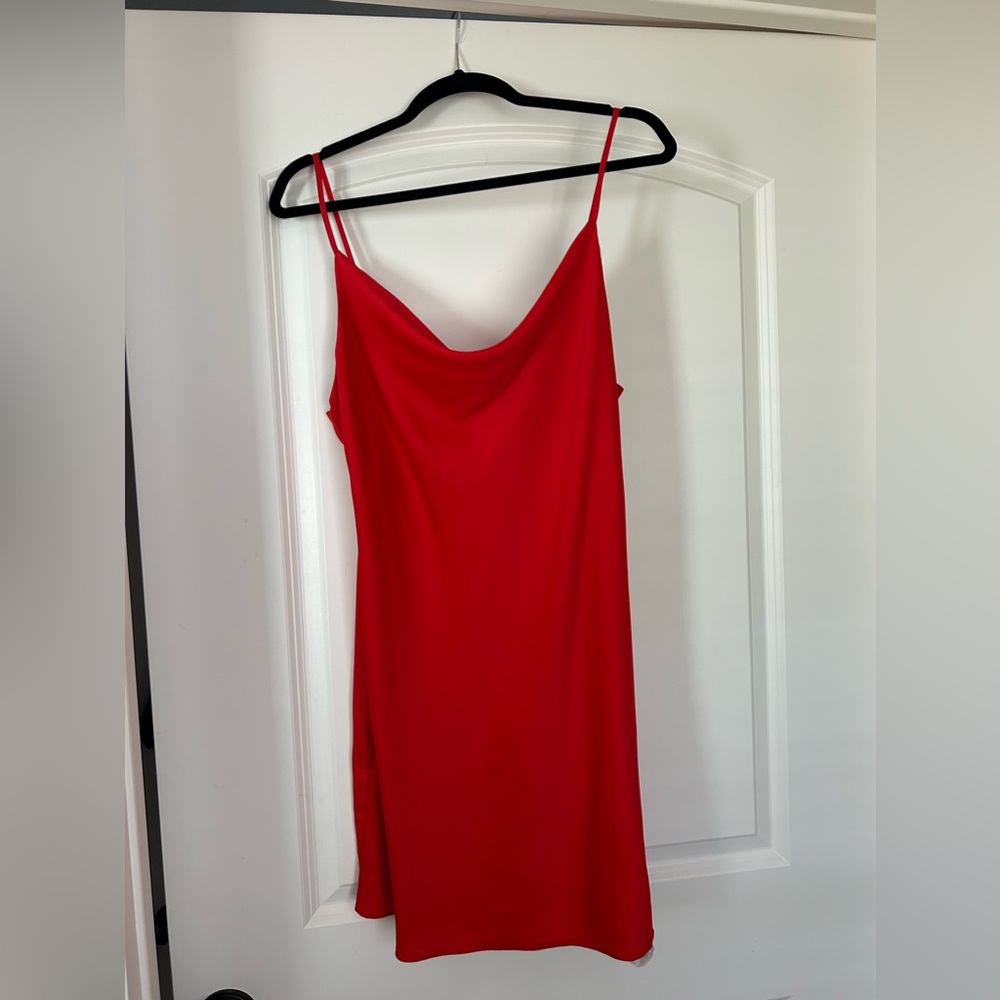 urban outfitters red cowl neck mini dress